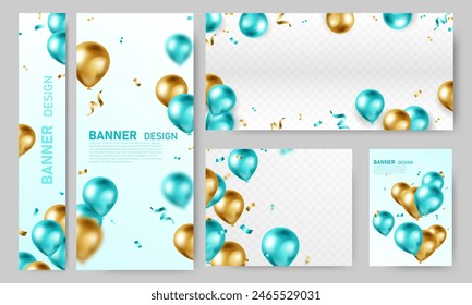 Set of various banner designs with beautiful balloons Vector illustration