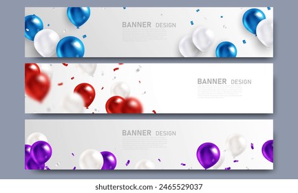 Conjunto de varios diseños de Anuncio con hermosos globos de Ilustración vectorial