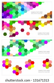 set of various banner designs with colorful symmetrical shapes and place for your text isolated on white background