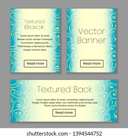 Set of various banners for web, print and social media. Yellow text area on bright green pattern textured back. Vector template isolated on gray background.