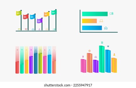 Set of Various Bar Chart Graph Diagram Statistical Business Infographic Element