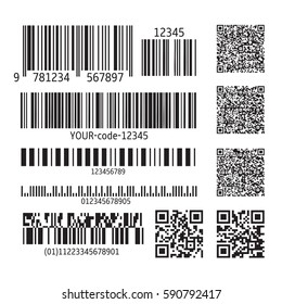 Set of various bar codes, qr codes and post codes isolated on white background. Vector illustration for your graphic design.