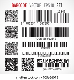 Set of various bar codes, qr codes and post codes isolated on white background. Vector illustration for your graphic design.