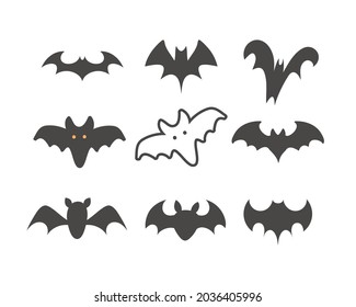 Set of various bat Halloween isolated graphic elements
