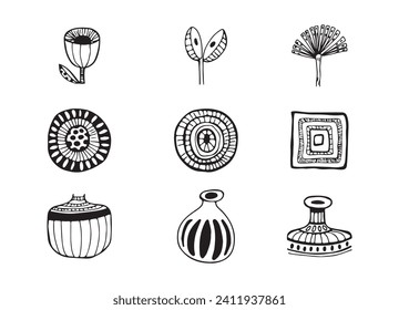 set of various beautiful bouquets of flowers in various vases. Flat illustration. Collection of various bright flowers isolated on a white background. For greeting cards design. Vector illustration.