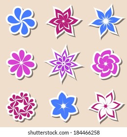 Set of various beautiful colorful vector flower labels