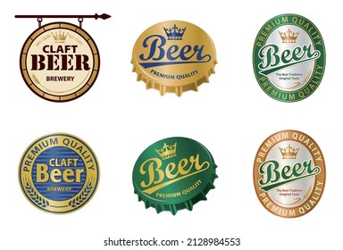 A set of various beer emblems and labels