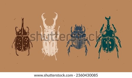 Set of various beetles, bugs or insects. Hand drawn modern Vector illustration. Vintage, Engraving style. Isolated design elements. Print, logo, poster templates, tattoo idea