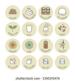 Set of Various Beverage Ingredients Icons. Flat Vector Style.