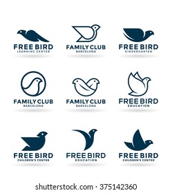 Set of various bird symbols and logo design elements (1)