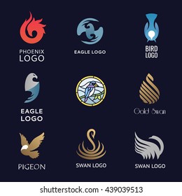 Set of various bird symbols and logo design elements. Logos for your business.
