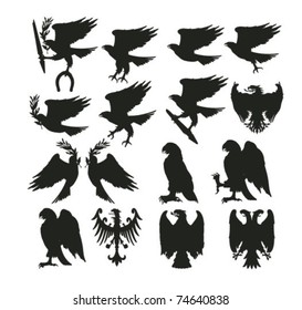 set of various birds silhouettes