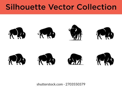 Set aus verschiedenen Bison- und Büffelsilhouetten im Vektorformat, ideal für Designprojekte.