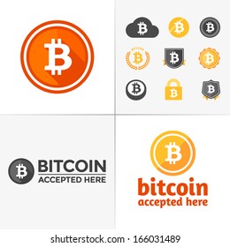 Set of various bitcoin symbols and graphics