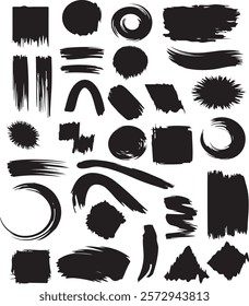 Set of various black brush strokes of different shapes vector illustration