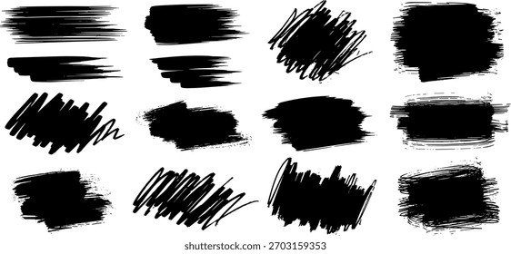 A set of various black brush strokes, perfect for adding texture and artistic flair to graphic design projects.