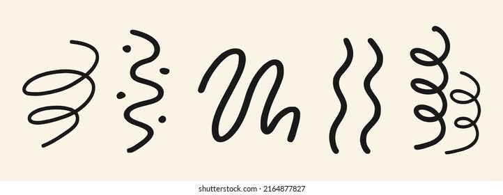 Conjunto de varios dibujos dibujados a mano negra sobre un fondo claro. Ilustración moderna de la moda. Diseño plano, dibujo de dibujos animados, vector.