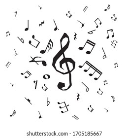 Conjunto de varios iconos de notas musicales negras aislados en fondo blanco. Ilustración vectorial para el diseño musical.