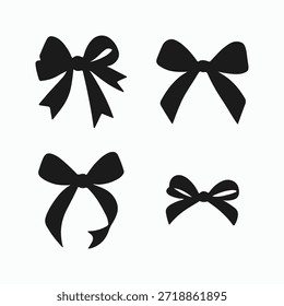 Set of various black ribbon bow silhouettes. Decorative vector icons perfect for gifts, holidays, celebration packaging, Christmas, fashion accessories, and wedding designs.