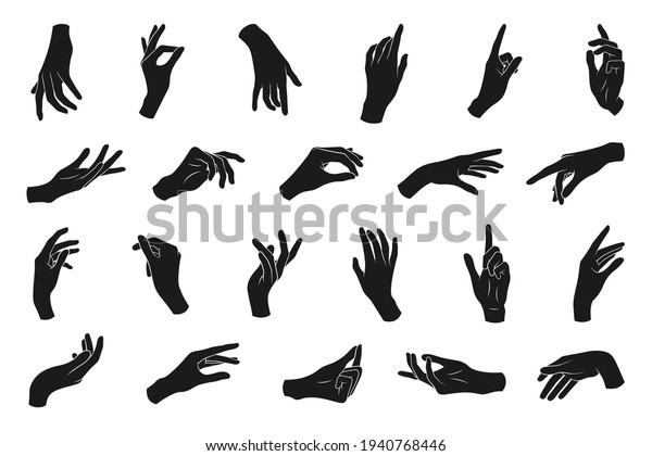 Set Various Black Silhouette Woman Hands Stock Vector (Royalty Free ...