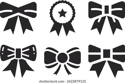 A set of various black solid bows and ribbons, suitable for use in design projects, logos, or icons. EPS-10.