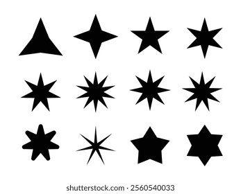 Set of Various Black Star and Arrow Shapes