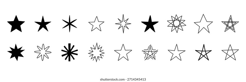 Set von verschiedenen Schwarz und Sterne Formen und Symbole, verschiedene Stile und Effekte