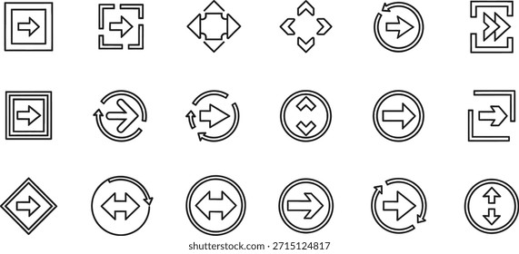 Conjunto de varios iconos de flecha en blanco y negro para la navegación