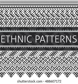 Set of various black and white geometric pixel ethnic slavic patterns vector