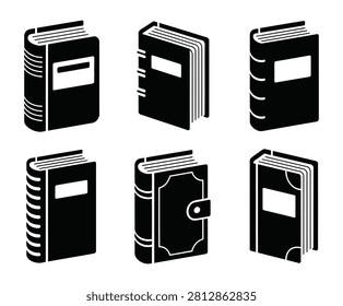 Set of various blackandwhite book icons for education and knowledge