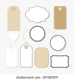 Set of various blank paper tags, labels, isolated vector elements, flat design 