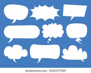 Set of various blank speech and thought bubbles. Empty speak bubble text, message box, chatting box. Vector cartoon illustration