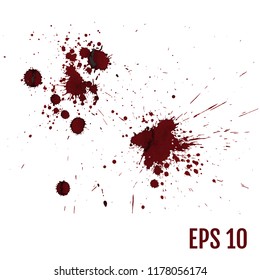 Set of various blood or paint splatters. All elements are not grouped. Realistic vector illustration.