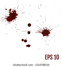Set of various blood or paint splatters. All elements are not grouped. Realistic vector illustration.