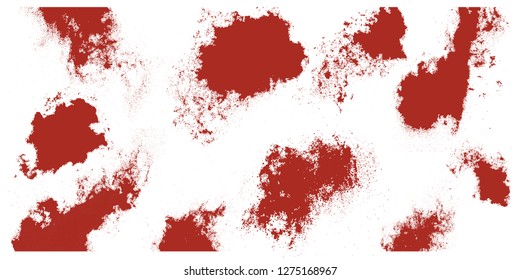 Set of various blood or paint splatters, blood.