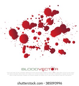 Set of various blood or paint splatters drops and trail  Isolated on white background  all elements grouped no effects, vector design element illustration