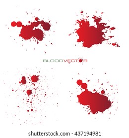 Set of various blood or paint splatters drops and trail  Isolated on white background  all elements grouped no effects, vector design element illustration