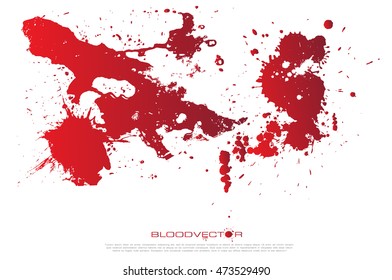 Set of various blood or paint splatters drops and trail  Isolated on white background  all elements grouped no effects, vector design element illustration