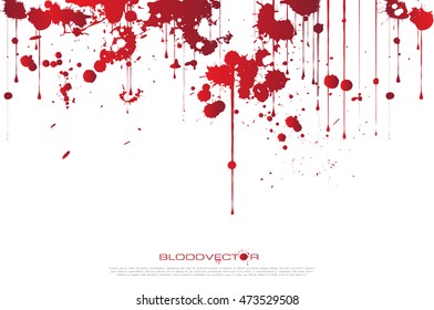 Set of various blood or paint splatters drops and trail  Isolated on white background  all elements grouped no effects, vector design element illustration