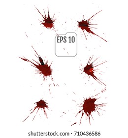 Set of various blood or paint splatters drops and trail Isolated on white background,  vector design element illustration