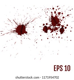 Set of various blood or paint splatters,Vector Set of different blood splashes, drops and trail. Isolated on white background. All elements are not grouped. Vector illustration.