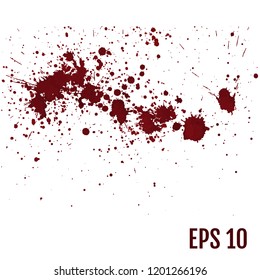 Set of various blood or paint splatters,Vector Set of different blood splashes, drops and trail. Isolated on white background. All elements are not grouped. Vector illustration.