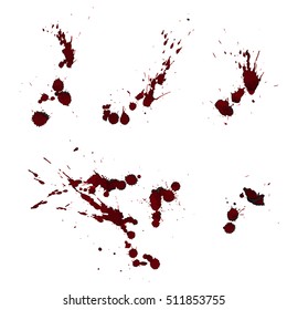 Set of various blood or paint splatters,Vector Set of different blood splashes, drops. Isolated on white background. 