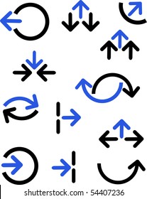 set of various blue and black arrows, vector icon set