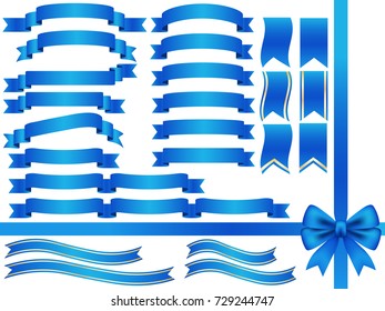 A set of various blue ribbons, vector illustration.