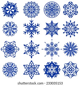 Set of various blue snowflakes for winter design. Christmas icons