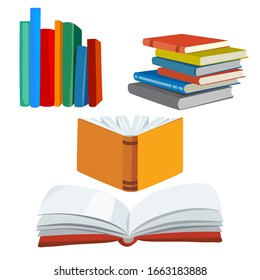 set of various books, stack of books, open book.vector illustration