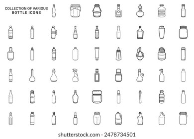 conjunto de varias líneas de botellas arte Vector icono aislado sobre fondo blanco