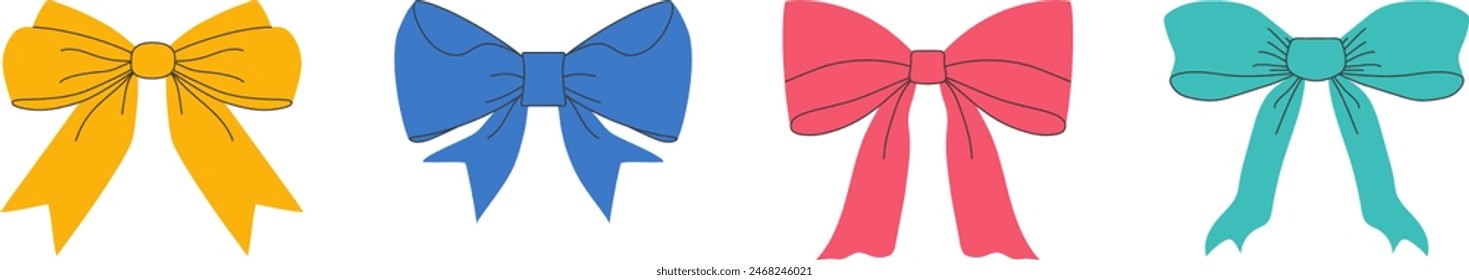 

Set of various Bow knots, gift bows. Hand drawn Vector illustration. 
Wedding celebration, holiday, party decoration, gift, present concept. Isolated on white background