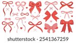 Set of various bows, gift ribbons. Bowknots hand drawn, flat style. Fashionable vector illustration. Hair accessories. Bow knots for gift wrapping. Gift bows, magic bow illustration.Celebration, party